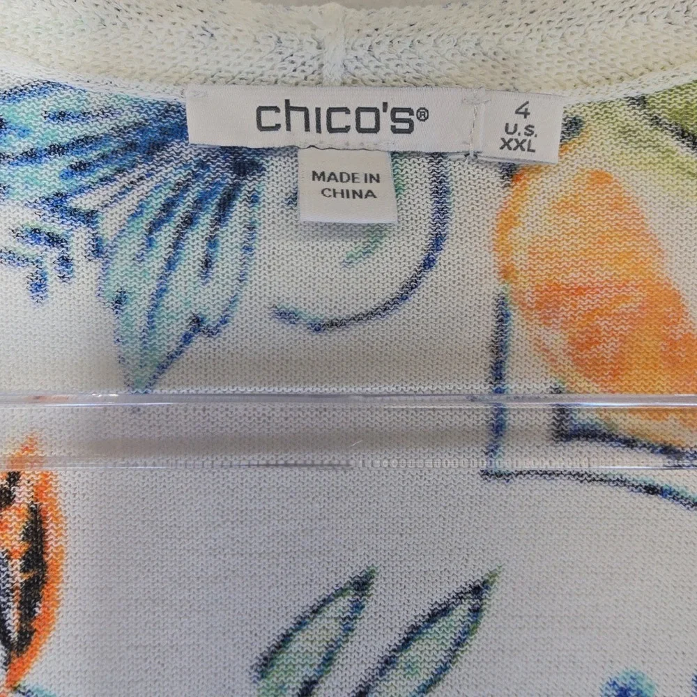 Chicos 4 Orange Citrus Fruit Open Front Kimono Jacket Cotton Blend Tropical XXL